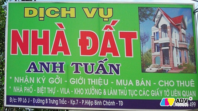 Bảng hiệu nhà đất bằng bạt Hiflex